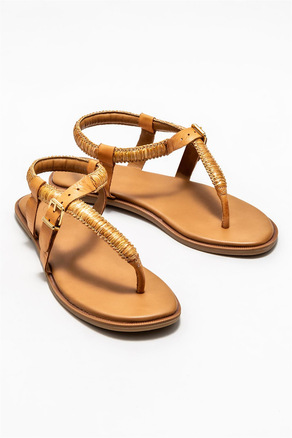 Taba düz kadın sandalet - Elle Shoes