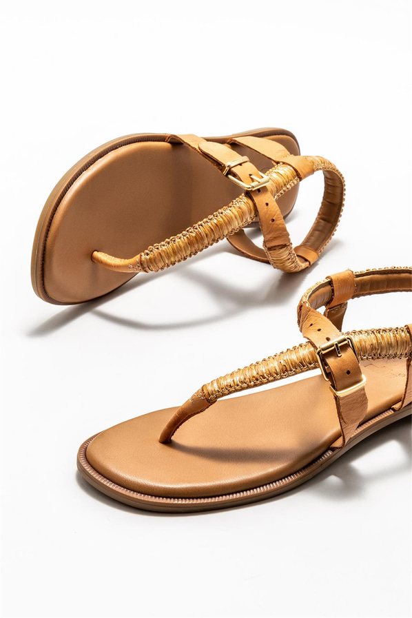Taba düz kadın sandalet - Elle Shoes