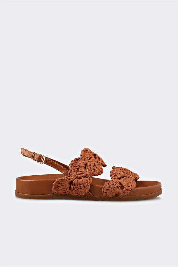 Taba düz kadın sandalet, rahat kullanım için - Elle Shoes