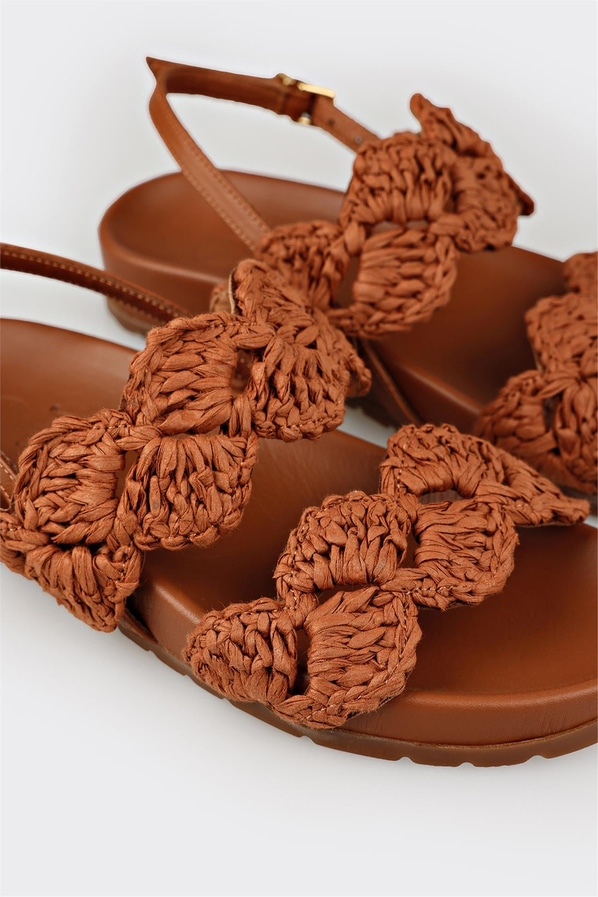 Taba düz kadın sandalet, rahat kullanım için - Elle Shoes