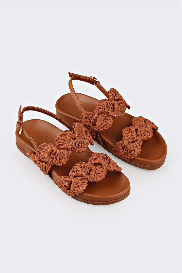 Taba düz kadın sandalet, rahat kullanım için - Elle Shoes