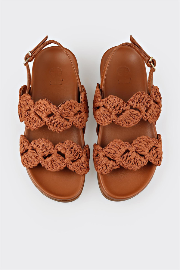 Taba düz kadın sandalet, rahat kullanım için - Elle Shoes