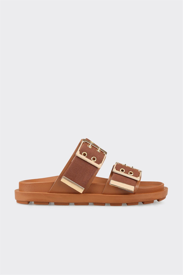 Taba deri düz kadın terlik, rahat kullanım için - Elle Shoes