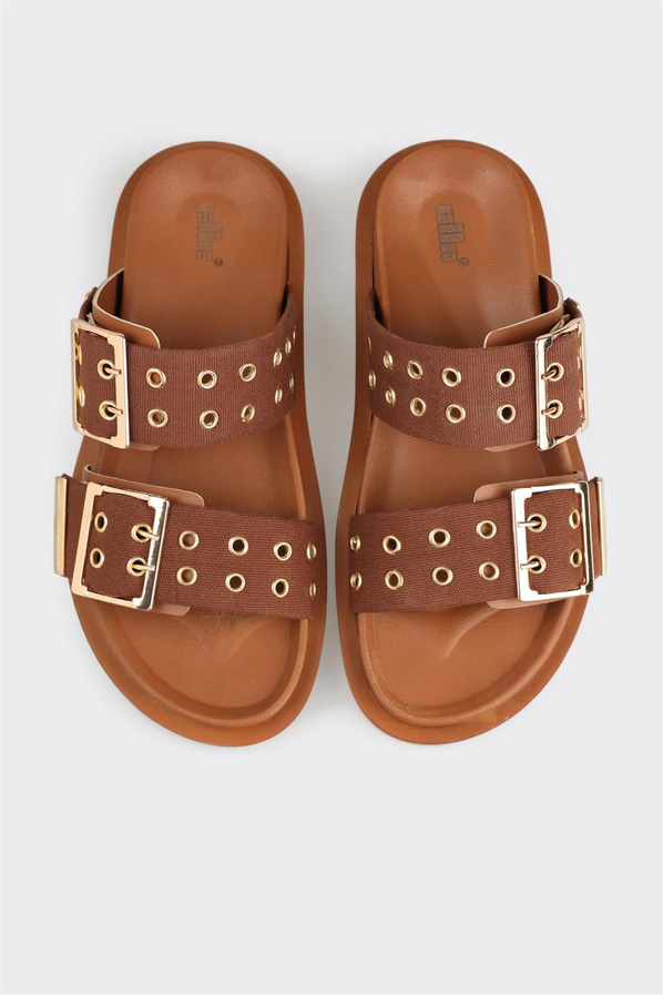 Taba deri düz kadın terlik, rahat kullanım için - Elle Shoes