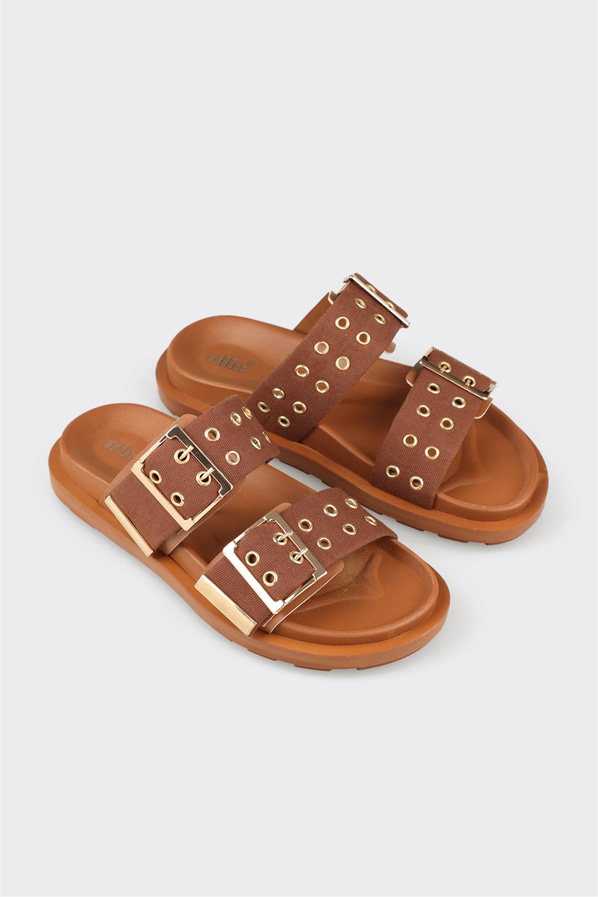 Taba deri düz kadın terlik, rahat kullanım için - Elle Shoes