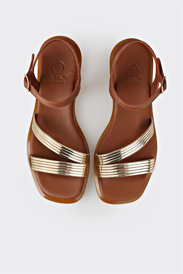Taba toprak kadın düz sandalet, rahat kullanım için - Elle Shoes