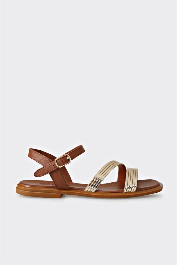 Taba toprak kadın düz sandalet, rahat kullanım için - Elle Shoes