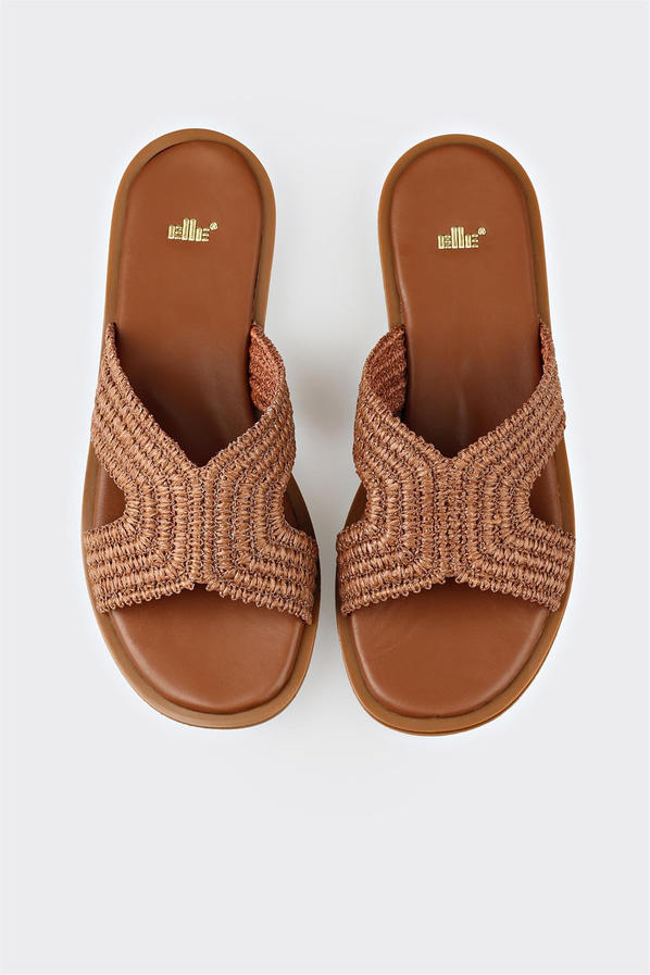 Taba düz örgü dokulu kadın terlik, rahat kullanım için - Elle Shoes