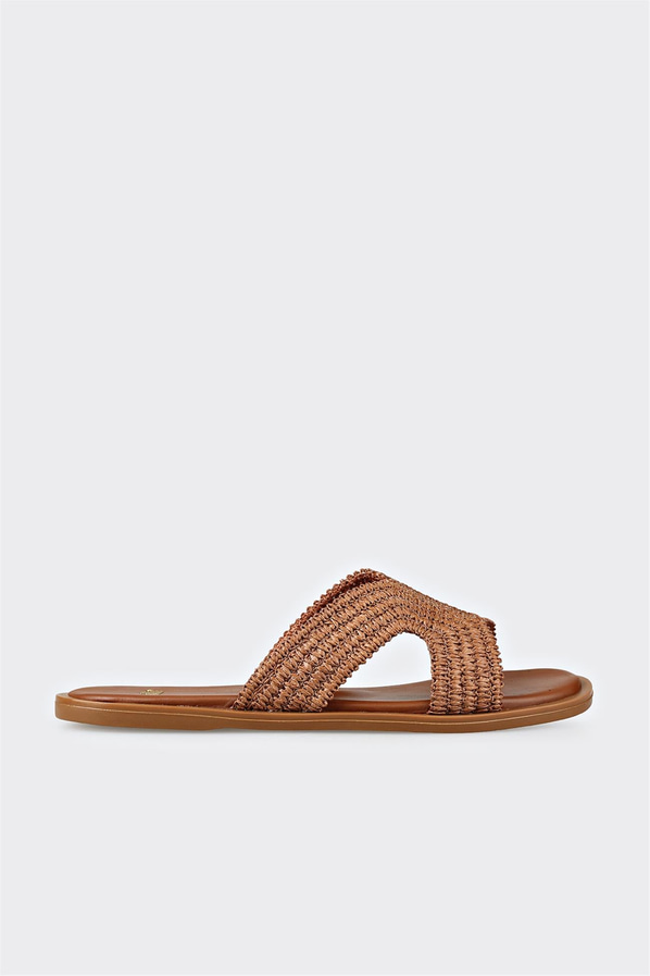Taba düz örgü dokulu kadın terlik, rahat kullanım için - Elle Shoes