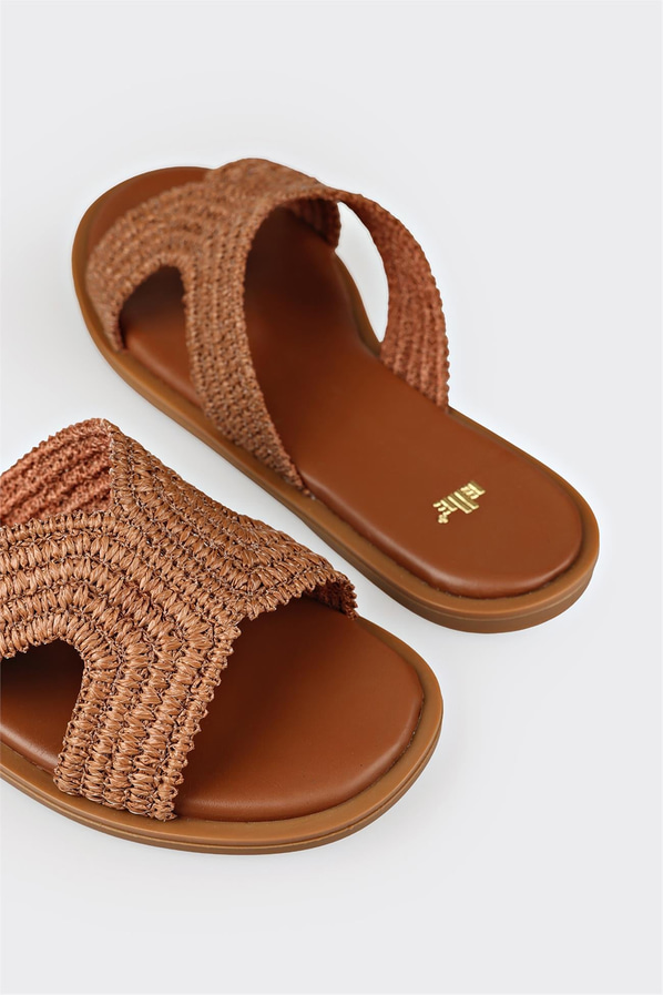 Taba düz örgü dokulu kadın terlik, rahat kullanım için - Elle Shoes