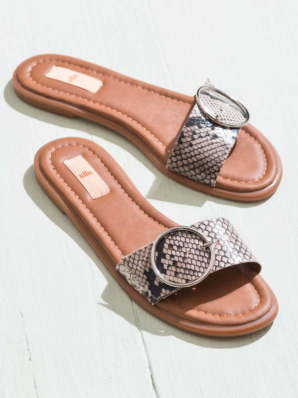 Bej kadın düz terlik - Elle Shoes