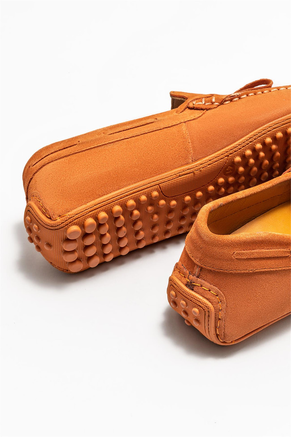 Turuncu deri erkek loafer, günlük kullanım için - Elle Shoes