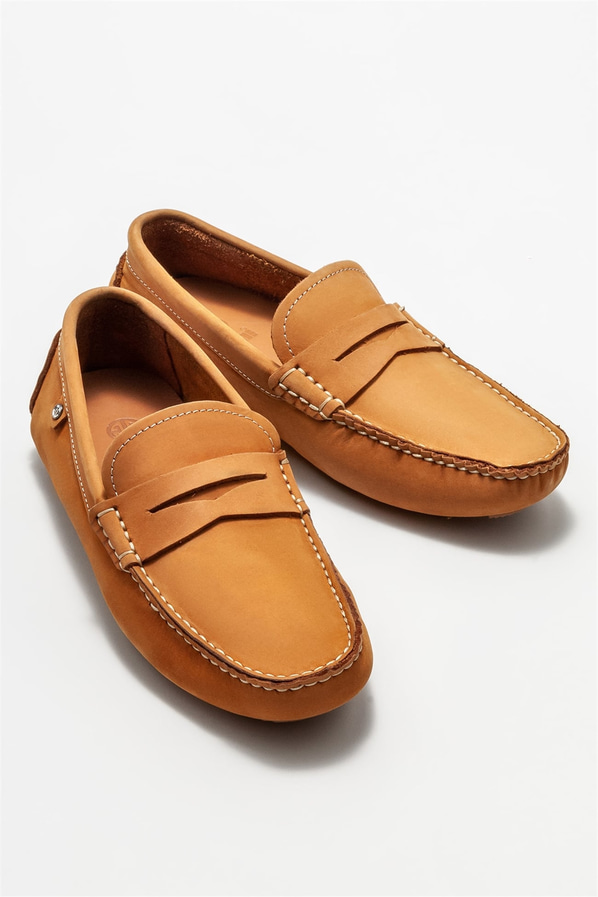 Turuncu deri erkek günlük ayakkabı, günlük kullanım için - Elle Shoes