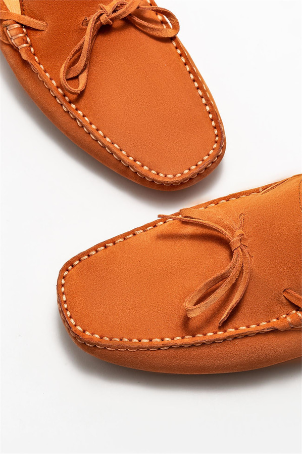 Turuncu deri erkek loafer, günlük kullanım için - Elle Shoes