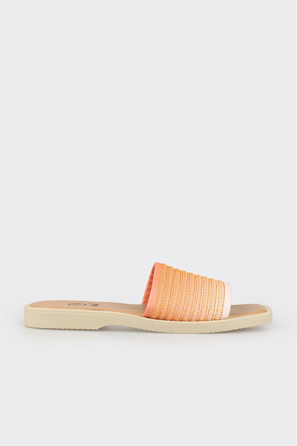 Turuncu naturel deri düz kadın terlik, ofis stili için - Elle Shoes