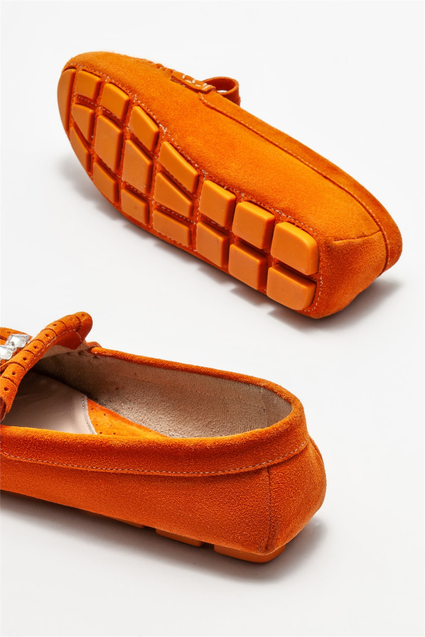 Turuncu deri kadın günlük ayakkabı, günlük kullanım için - Elle Shoes