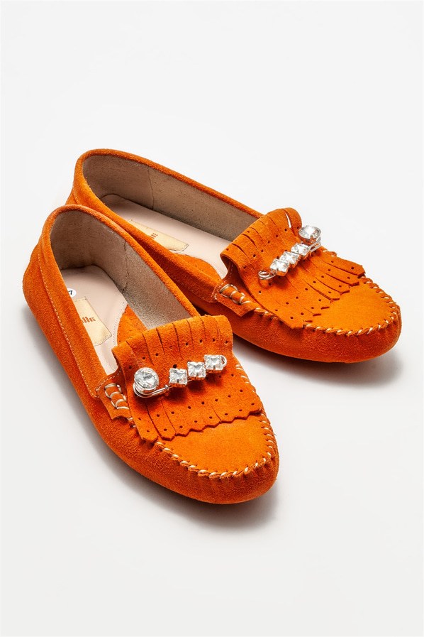 Turuncu deri kadın günlük ayakkabı, günlük kullanım için - Elle Shoes