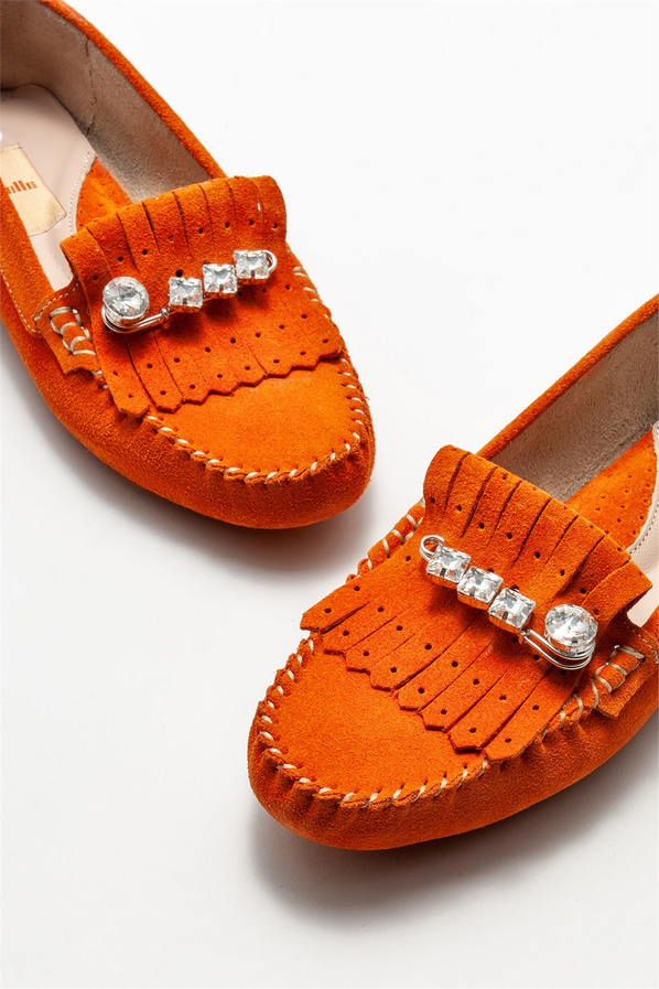 Turuncu deri kadın günlük ayakkabı, günlük kullanım için - Elle Shoes