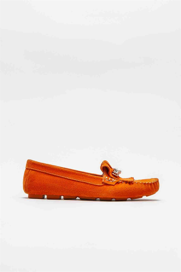 Turuncu deri kadın günlük ayakkabı, günlük kullanım için - Elle Shoes