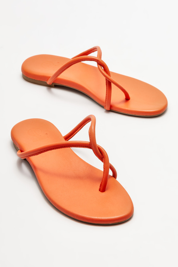 Turuncu deri kadın terlik - Elle Shoes
