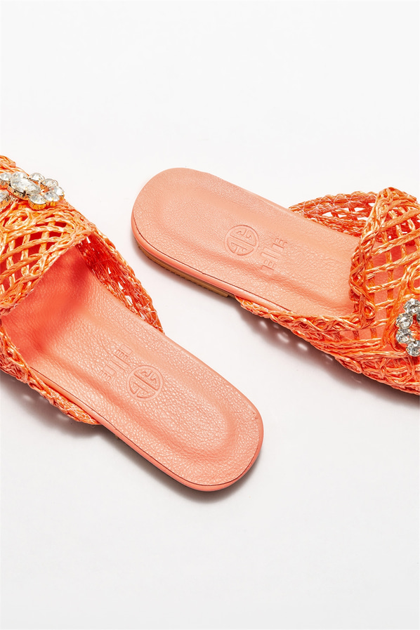 Turuncu kadın düz terlik - Elle Shoes