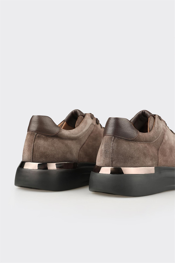 Vizon kahve deri ve süet bağcıklı erkek günlük ayakkabı, ofis stili için - Elle Shoes