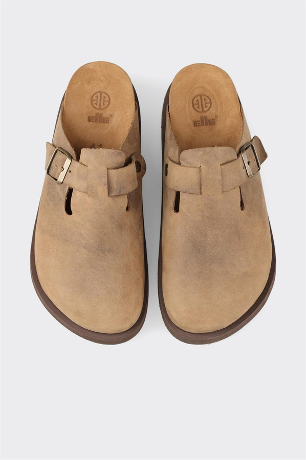 Vizon kahve deri yumuşak dokulu erkek terlik - Elle Shoes