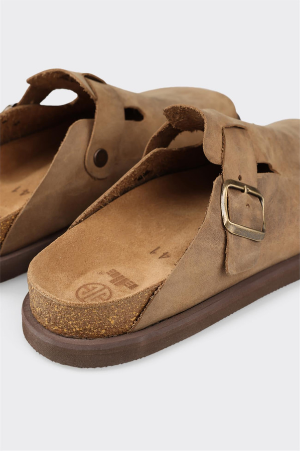 Vizon kahve deri yumuşak dokulu erkek terlik - Elle Shoes