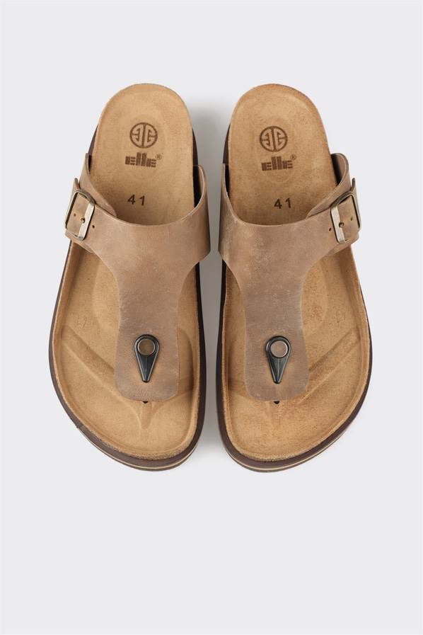 Vizon deri erkek terlik - Elle Shoes
