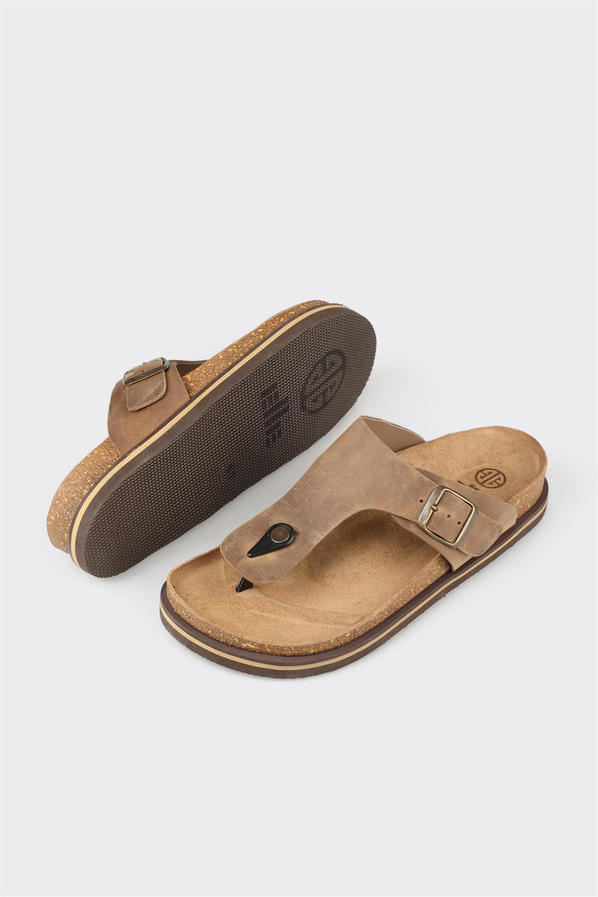Vizon deri erkek terlik - Elle Shoes