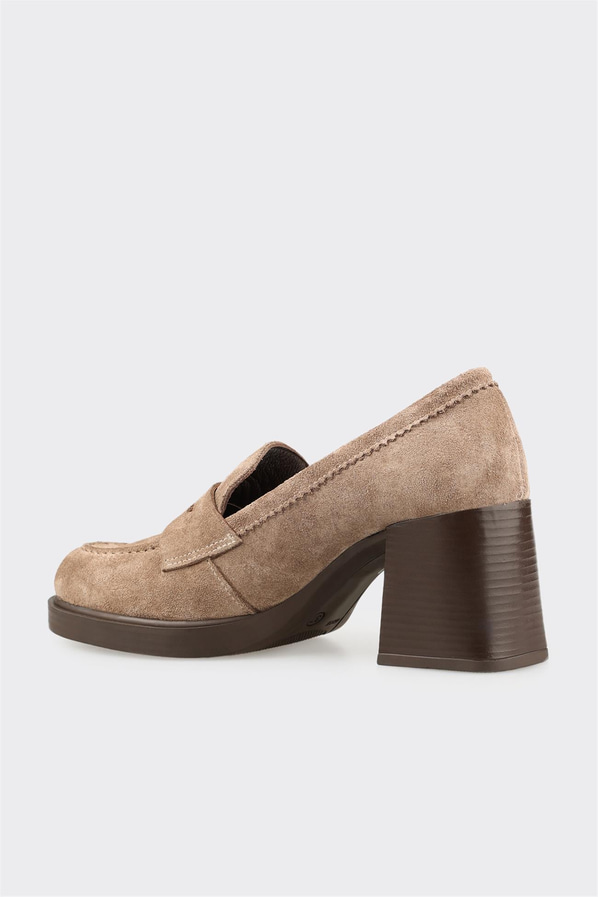 Vizon deri kalın topuklu kadın ayakkabı, rahat kullanım için - Elle Shoes