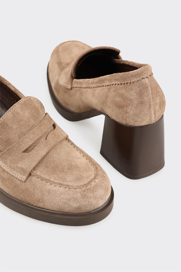 Vizon deri kalın topuklu kadın ayakkabı, rahat kullanım için - Elle Shoes