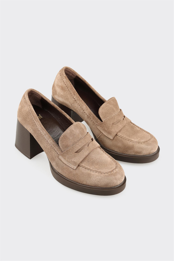 Vizon deri kalın topuklu kadın ayakkabı, rahat kullanım için - Elle Shoes