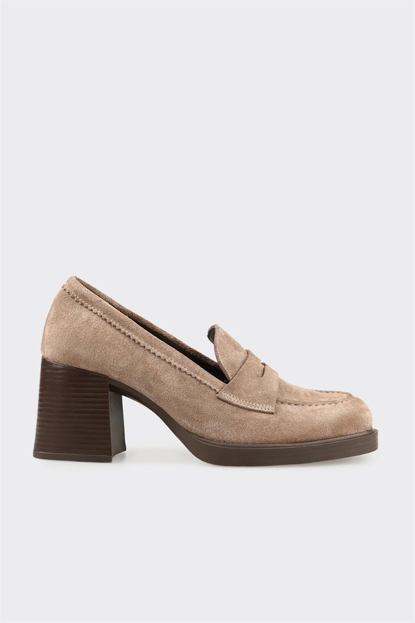 Vizon deri kalın topuklu kadın ayakkabı, rahat kullanım için - Elle Shoes