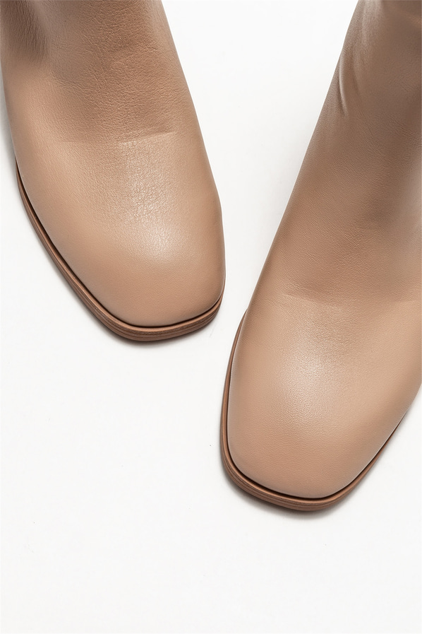 Vizon deri düz kadın bot - Elle Shoes