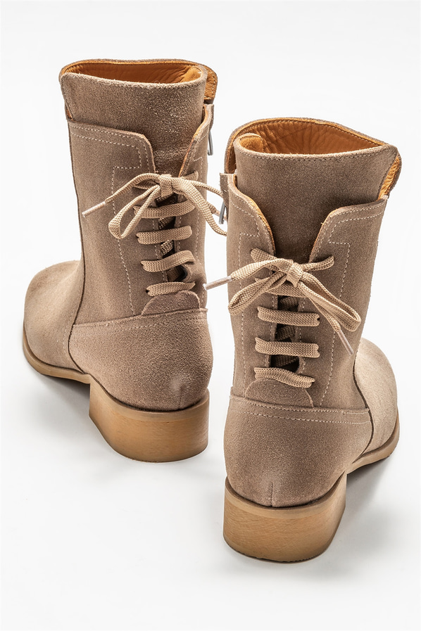 Vizon deri düz kadın bot - Elle Shoes