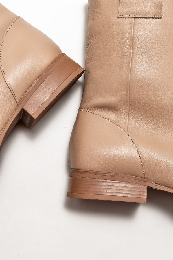Vizon deri düz kadın bot - Elle Shoes