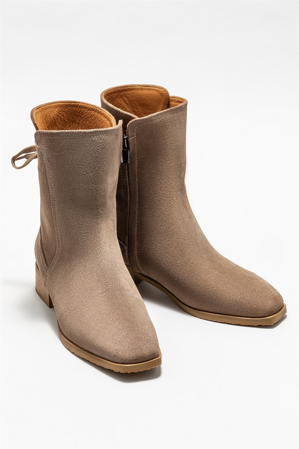 Vizon deri düz kadın bot - Elle Shoes