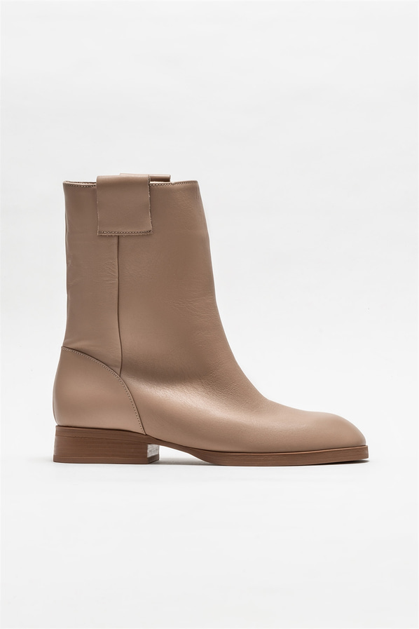 Vizon deri düz kadın bot - Elle Shoes