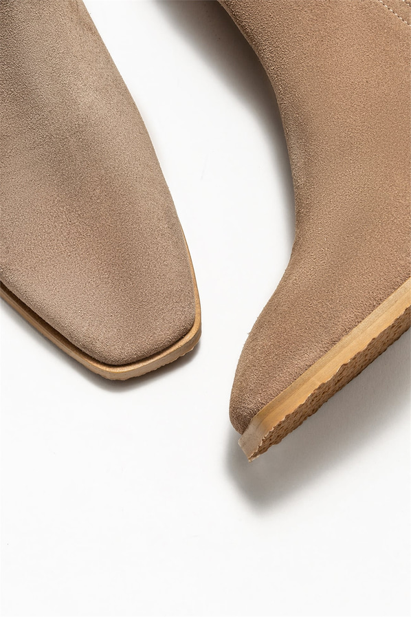 Vizon deri düz kadın bot - Elle Shoes