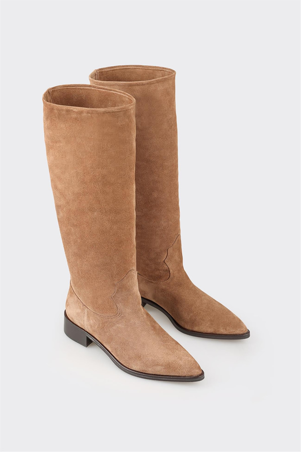 Vizon deri düz kadın çizme - Elle Shoes