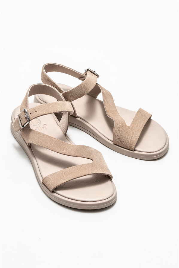 Vizon deri düz kadın sandalet - Elle Shoes