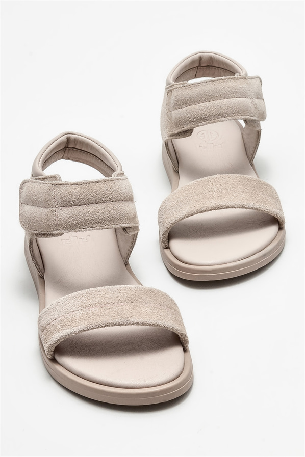 Vizon deri düz kadın sandalet - Elle Shoes