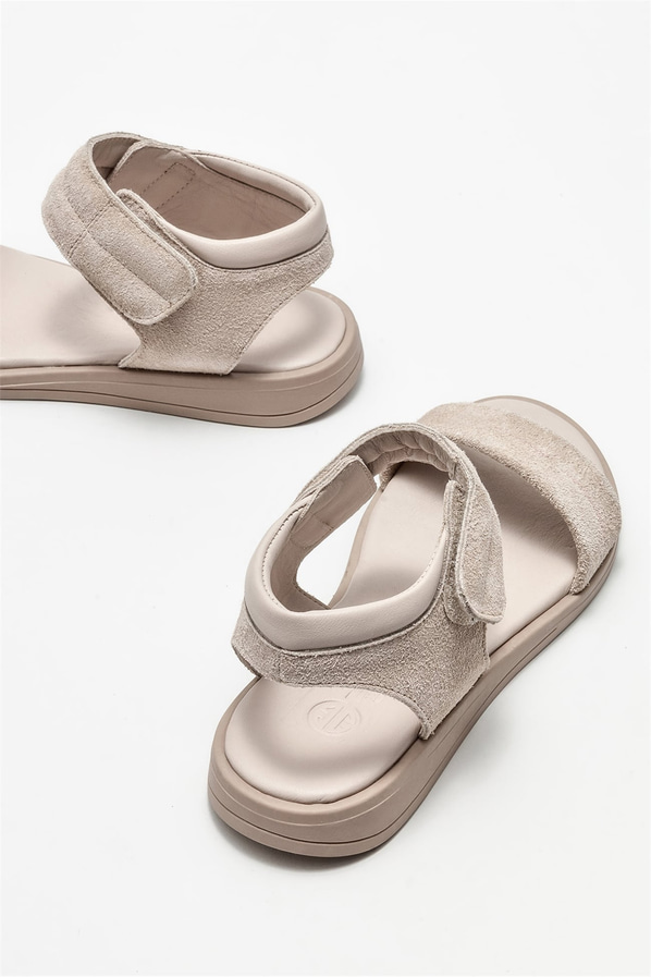 Vizon deri düz kadın sandalet - Elle Shoes