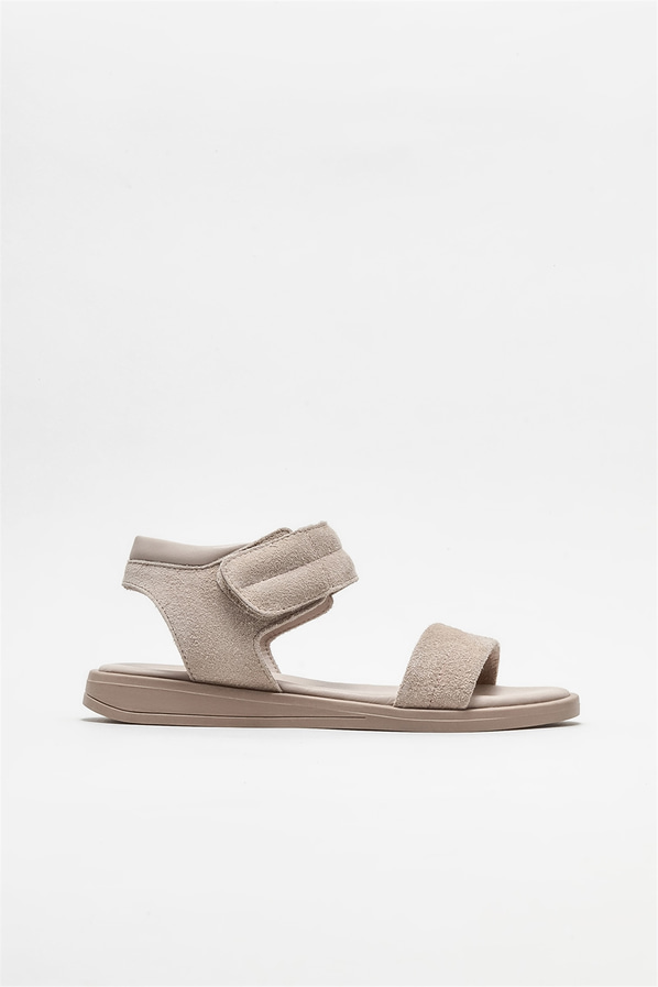 Vizon deri düz kadın sandalet - Elle Shoes