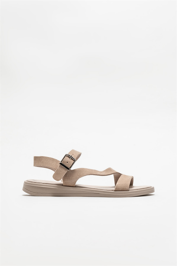 Vizon deri düz kadın sandalet - Elle Shoes
