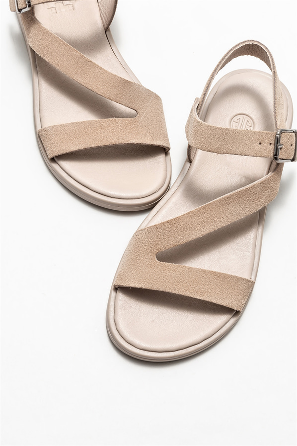 Vizon deri düz kadın sandalet - Elle Shoes