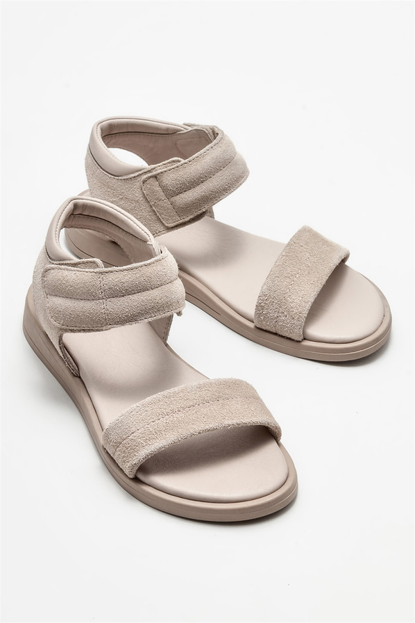 Vizon deri düz kadın sandalet - Elle Shoes