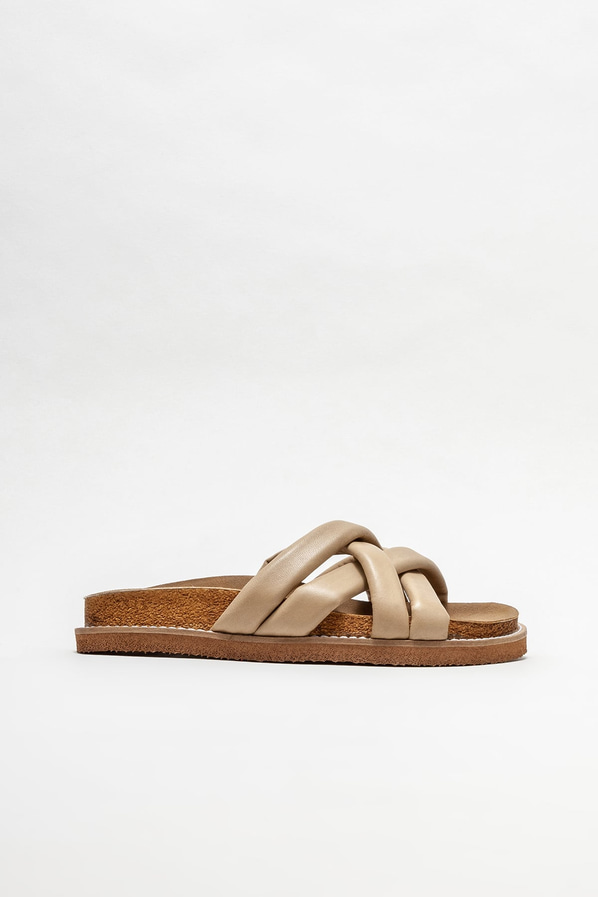 Vizon deri düz kadın terlik - Elle Shoes