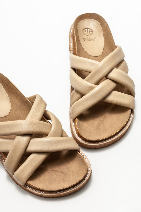 Vizon deri düz kadın terlik - Elle Shoes